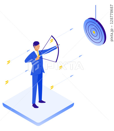 目標に向かって矢を放つビジネスマンのイラスト 128778687