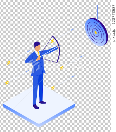 目標に向かって矢を放つビジネスマンのイラスト 128778687