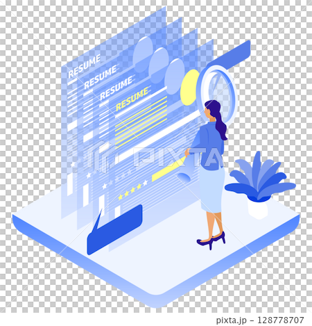女商人檢查履歷的插圖（招募/人力資源評估） 128778707