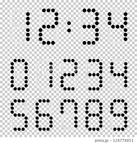 Digital numbers. Scoreboard style numbers on white background. Clock lettering. Digital numbers. Scoreboard style numbers on white background. Clock lettering. 128778851