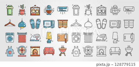 set of Homeware different icons representing various household objects and furniture for your home decor projects. 128779115