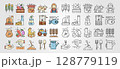 set of Agriculture displays various icons representing farming and products related to agricultural industry effectively. 128779119