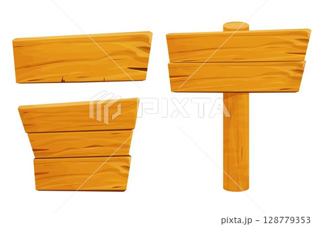 Set of wooden tablets, textured panels, signboard in cartoon style isolated on white background stock vector illustration. Rustic board, plank with place. Ui game assets, rural background. Set of wooden tablets, textured panels, signboard in cartoon style isolated on white background stock vector illustration. Rustic board, plank with place. Ui game assets, rural background. 128779353