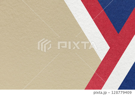 Abstract beige textured paper background with white, red, blue geometric lines, copy space for graphic banner template 128779409