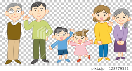 三世代家族のイラスト ベクター 128779531