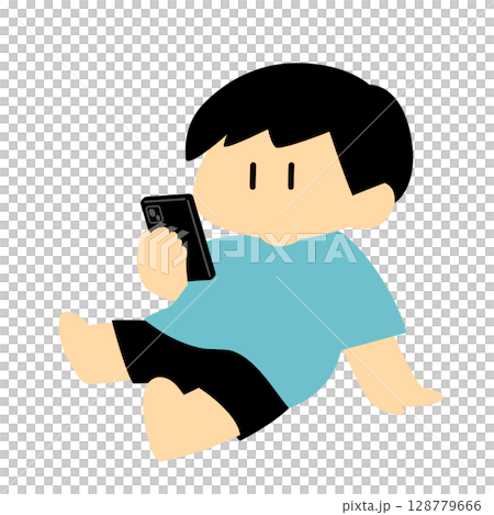 座ってスマホを見る男性 128779666