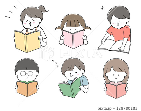 本を読む子どもたちのセット2 本を読む子どもたちのセット2 128780183