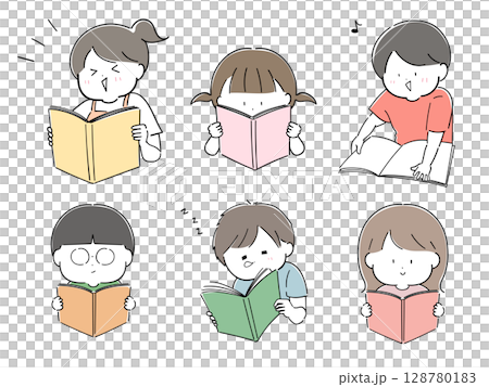 本を読む子どもたちのセット2 本を読む子どもたちのセット2 128780183