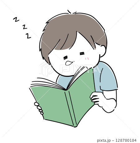 本を読みながら寝る男の子 本を読みながら寝る男の子 128780184