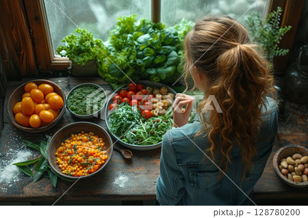 Smiling Woman Preparing Healthy Food 128780200