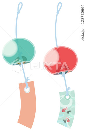 主線なしで涼しげな風鈴イラスト 主線なしで涼しげな風鈴イラスト 128780664