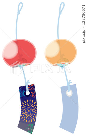 主線なしで涼しげな風鈴イラスト 主線なしで涼しげな風鈴イラスト 128780671