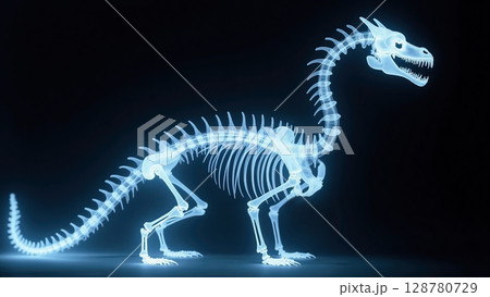 ドラゴンのレントゲン写真、モノクロ 128780729