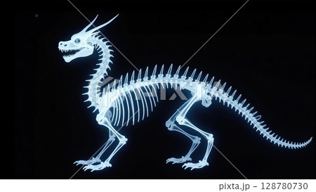 ドラゴンのレントゲン写真、モノクロ 128780730