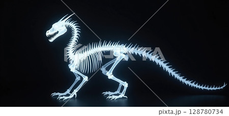 ドラゴンのレントゲン写真、モノクロ 128780734