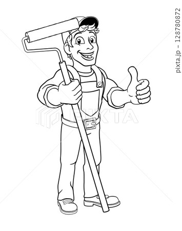 Painter Decorator Paint Roller Cartoon Handy Man Painter Decorator Paint Roller Cartoon Handy Man 128780872