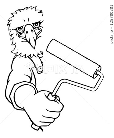 Eagle Painter Decorator Paint Roller Mascot Man Eagle Painter Decorator Paint Roller Mascot Man 128780881