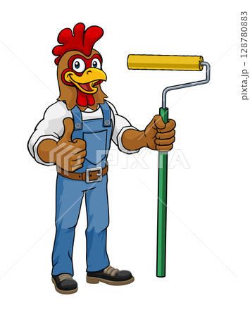 Rooster Painter Decorator Paint Roller Mascot 128780883