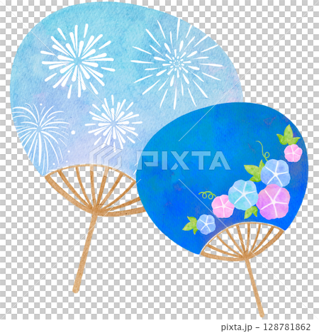 團扇夏季水彩插圖 128781862