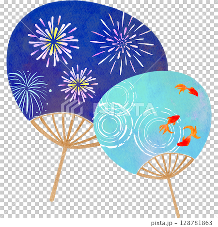 團扇夏季水彩插圖 128781863