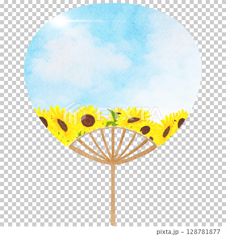 團扇夏季水彩插圖 團扇夏季水彩插圖 128781877