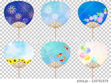 Uchiwa fan summer watercolor illustration 128781879