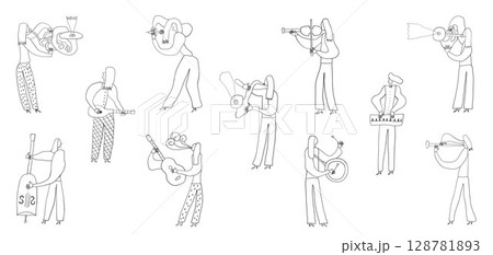 Jazz Band Musicians Doodle Illustration , Isolated Vector Characters Design Element Jazz Band Musicians Doodle Illustration , Isolated Vector Characters Design Element 128781893