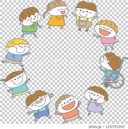 Illustration of diverse children playing in a circle (diversity and inclusion) 128781992
