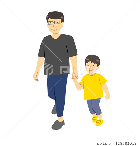 手を繋ぐ親子イラスト 128782018