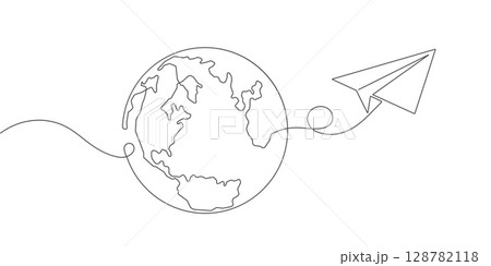 Planet Earth.Paper airplane is flying.Vector illustration. 128782118