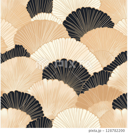 Traditional batik pattern with geometric shapes in neutral tones, background 128782200