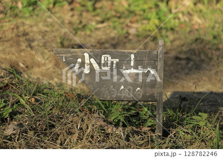 茨城県の小町山（こまちやま）のハイキングコースの道標 128782246