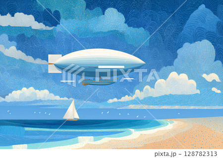 美しい空に浮かぶ飛行船の風景 128782313