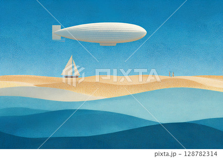 美しい空に浮かぶ飛行船の風景 128782314