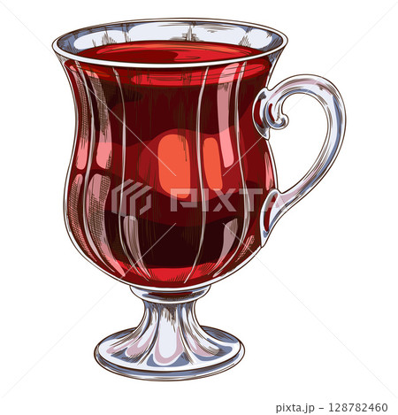 Mulled wine glass in hand drawn watercolor style, vector illustration. Mulled wine glass in hand drawn watercolor style, vector illustration. 128782460