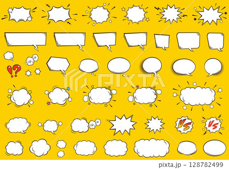 アメコミデザインのふきだしベクターイラストセット アメコミデザインのふきだしベクターイラストセット 128782499