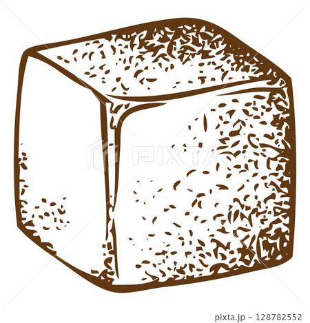 Monochrome hand sketch of square piece of sugar, vector illustration. 128782552