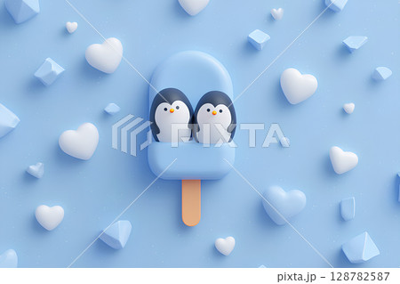 ペンギンとアイスキャンデーと流氷（3D） 128782587