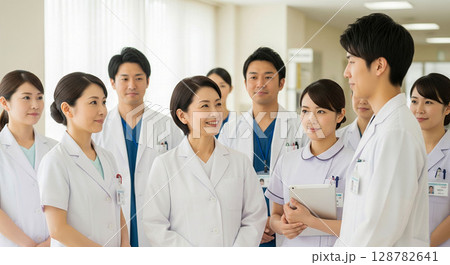 医療従事者:病院でのチーム集合 医療従事者:病院でのチーム集合 128782641