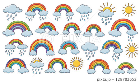 虹と雲と雨のかわいいイラストセット 128782652