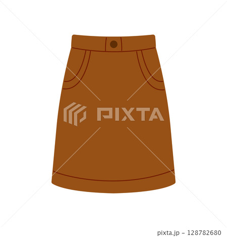 Long women's skirt. Hand-drawn illustration. Flat vector illustration isolated on a white background. 128782680