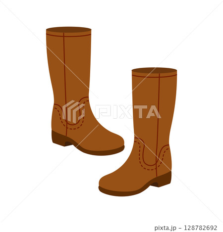 Brown high boots. Hand-drawn illustration. Flat vector illustration isolated on a white background 128782692