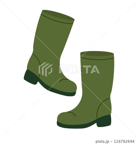 High rubber boots. Hand-drawn. Flat vector illustration isolated on a white background 128782694