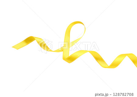 Bright yellow ribbon curls and twists beautifully, isolated on white, PNG Bright yellow ribbon curls and twists beautifully, isolated on white, PNG 128782708