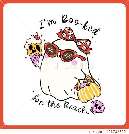 Cute Summerween girly ghost sheet booked for the beach funny saying printable for t shirt sublimation and sticker 128782735