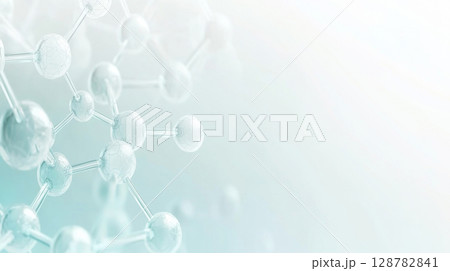 Molecular structure with interconnected spheres, scientific concept, soft blue white hues Molecular structure with interconnected spheres, scientific concept, soft blue white hues 128782841