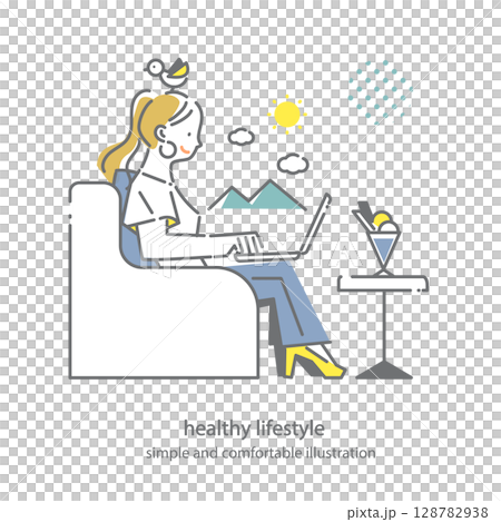 心地の良いライフスタイル シンプルでお洒落な線画イラスト 心地の良いライフスタイル シンプルでお洒落な線画イラスト 128782938