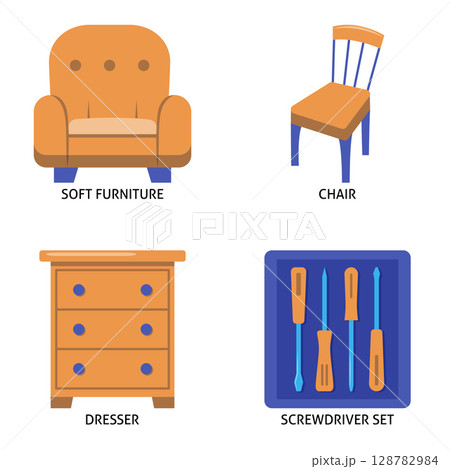 Furniture renovation flat icon set Furniture renovation flat icon set 128782984