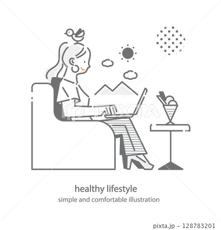心地の良いライフスタイル シンプルでお洒落な線画イラスト 心地の良いライフスタイル シンプルでお洒落な線画イラスト 128783201