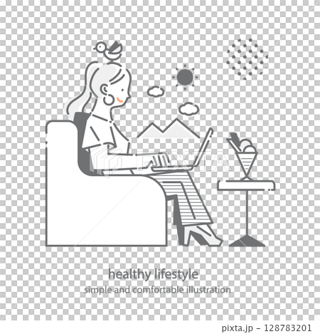 心地の良いライフスタイル シンプルでお洒落な線画イラスト 心地の良いライフスタイル シンプルでお洒落な線画イラスト 128783201